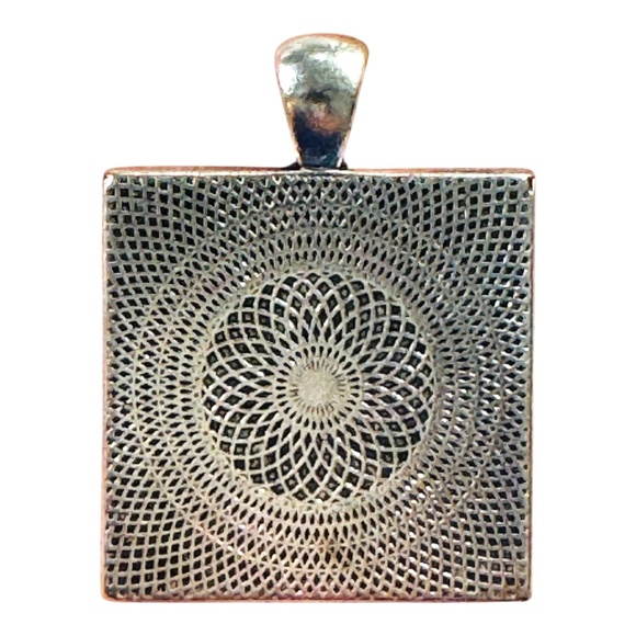 Homer Laughlin Floral Broken China Square Pendant with Rhinestones Necklace - Picture 7 of 16